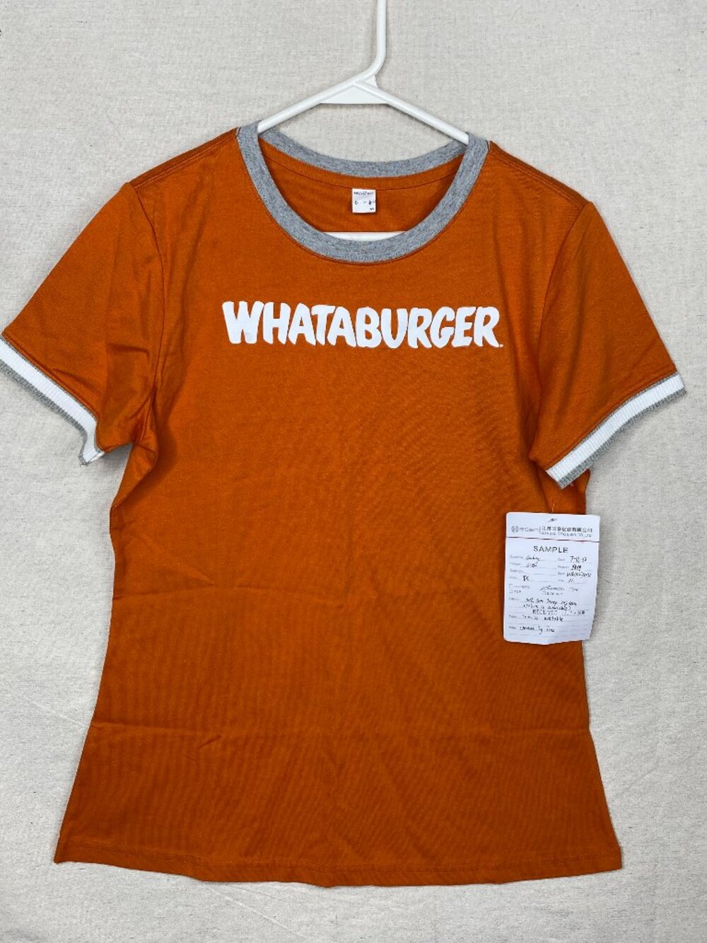 Whataburger Shirt Orange Gray Short Sleeve Med Sample NWT Cotton Jersey Womens